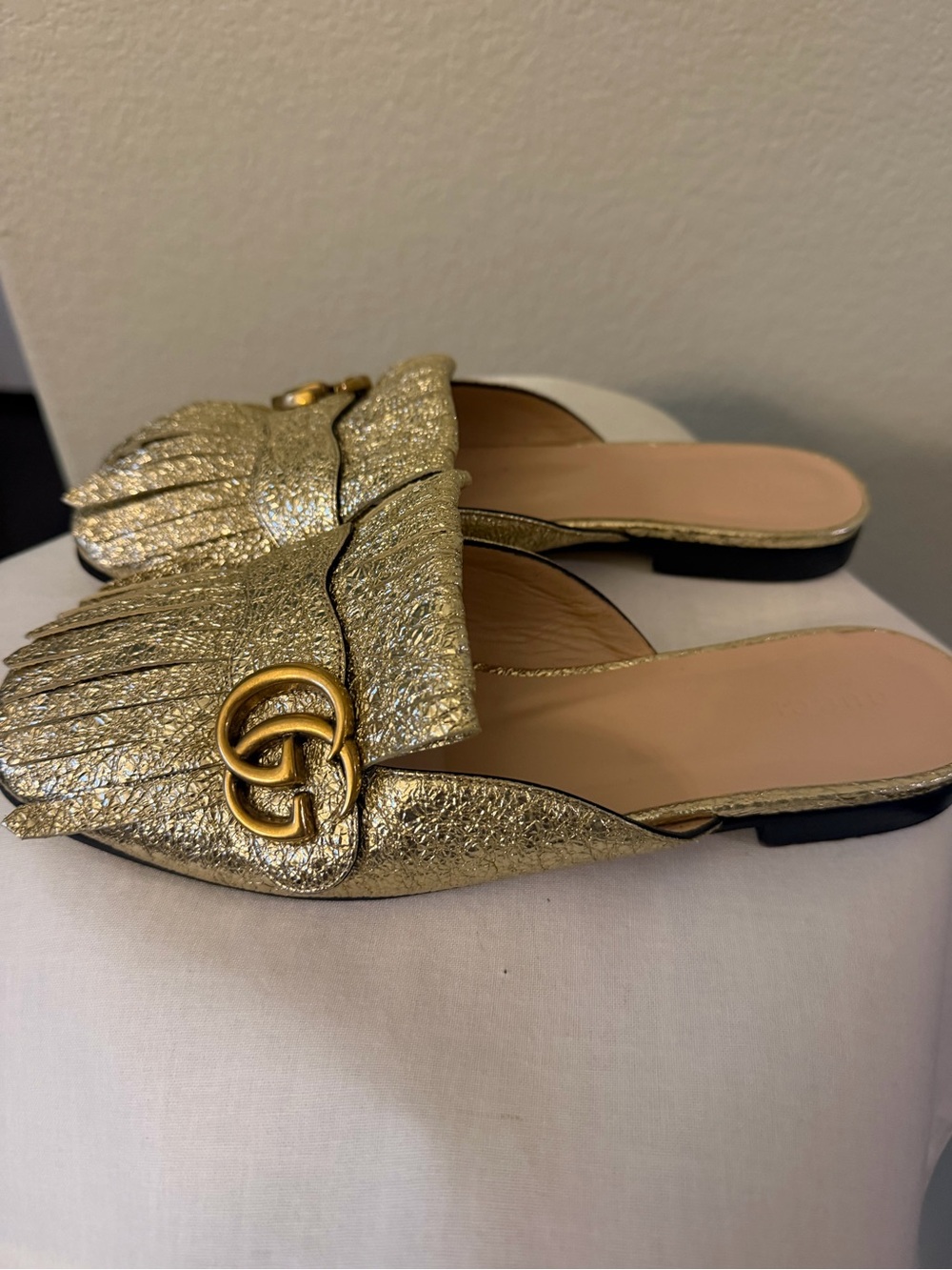 GUCCI Gold Fringe Slip-On Mules - Picture 2 of 3